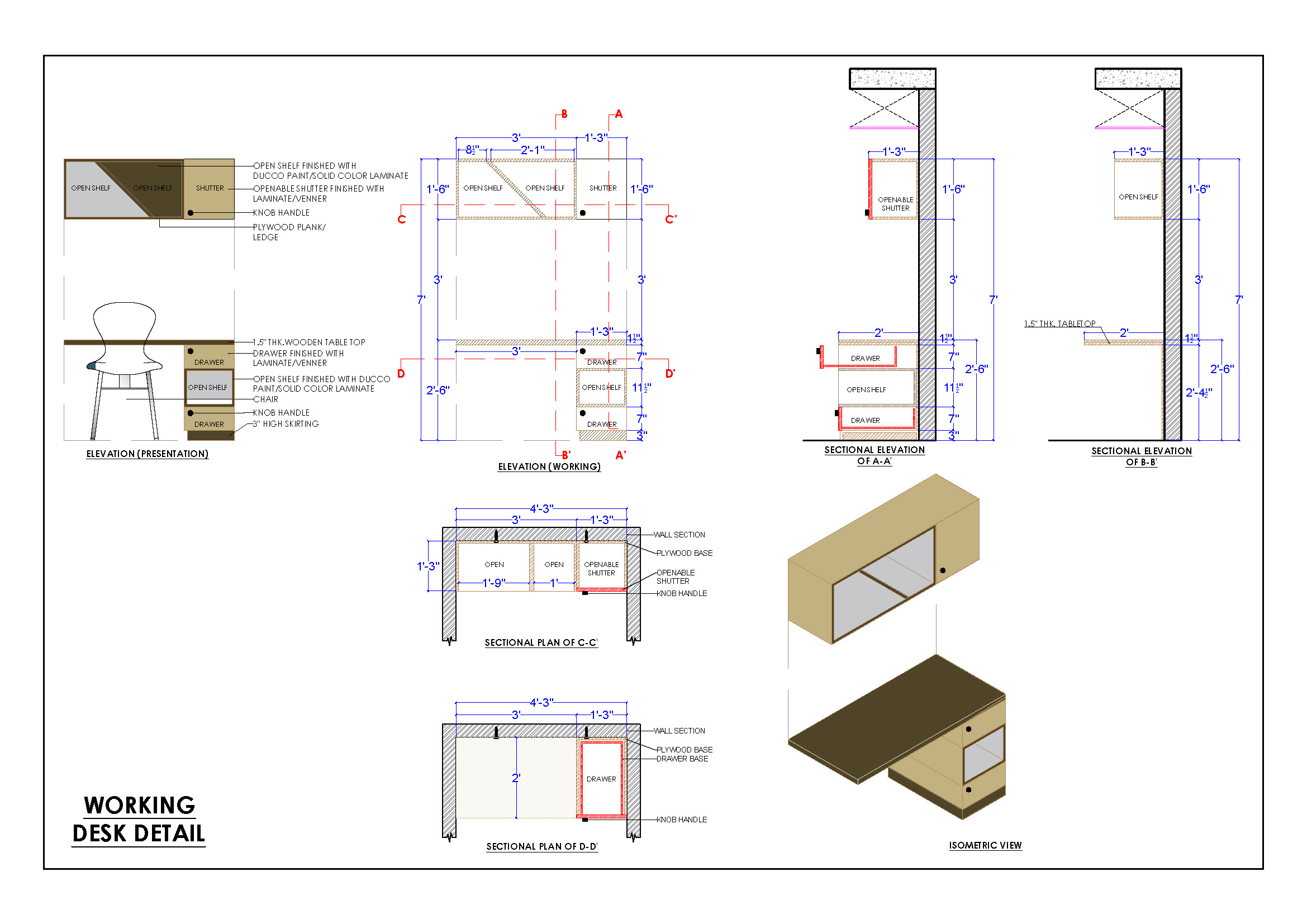 Compact Study Table AutoCAD Drawing - Download Now